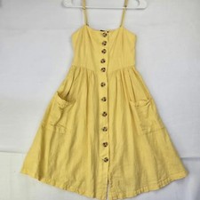 Forever 21 Yellow Button-Up Tank Mini Dress Linen Cotton Blend Size S