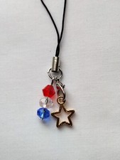 Handmade Patriotic Star Cell Phone Charm Strap Glass Beaded Dangle Accessory USA