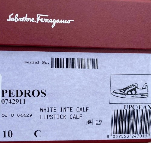 Salvatore Ferragamo Pedros Sneaker Women's Size 10 C White / Lipstick red - Picture 11 of 11