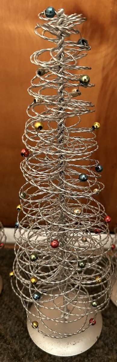 3 Crate and Barrel Wire Christmas Trees Silver Glitter