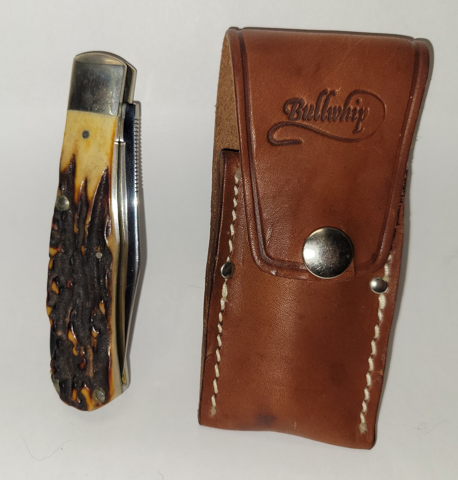 VINTAGE CUTCO BULLWHIP 1882 FOLDING LOCKBACK STAG HUNTING KNIFE W