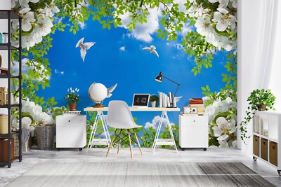 3D White Flower Branch ZHUA124 Wallpaper Wall Murals Removable Self-adhesive Ann