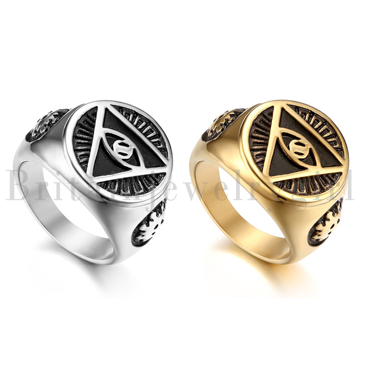 Retro Stainless Steel Illuminati Pyramid Triangle Eye of God Biker Ring for Men Retro Stainless Steel Illuminati Pyramid Triangle Eye of God Biker Ring for Men