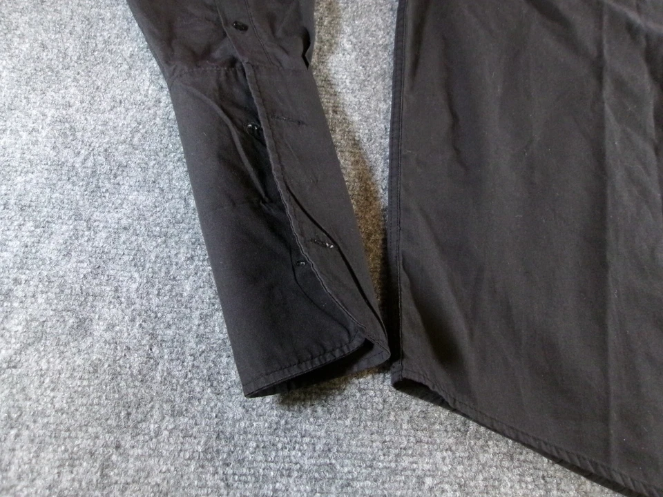 Camisa Manzini Para Hombre Mediana Negra Bordada Manga Larga Algodón Claro Con Botones Foto 3 de 4