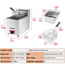 Friggitrice commerciale acciaio inox serbatoio singolo 6L gas GPL ristorazione