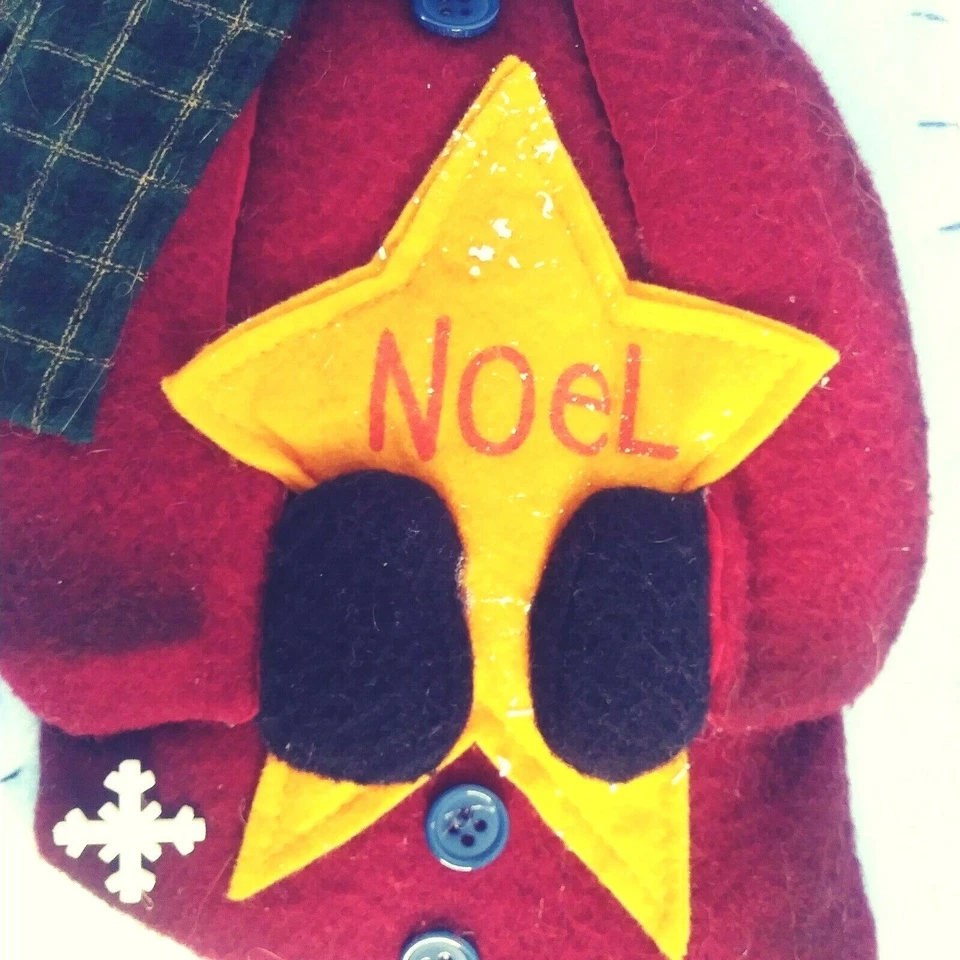 Medias de Navidad Muñeco de Nieve Atico 18" Fieltro Copos de Nieve Noel Azul Borde a Cuadros Foto 3 de 4