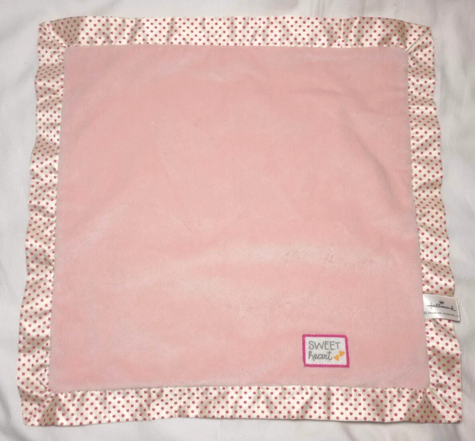 Manta de seguridad Hallmark Sweet Heart rosa satinado lunares 15" bebé niña Lovey Foto 2 de 3