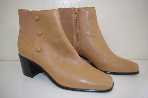 K - NEW Nicole Women's Packard Leather 8.5M Tan Zip Up Ankle Boots Buttons Heels - 第 1/7 張圖片