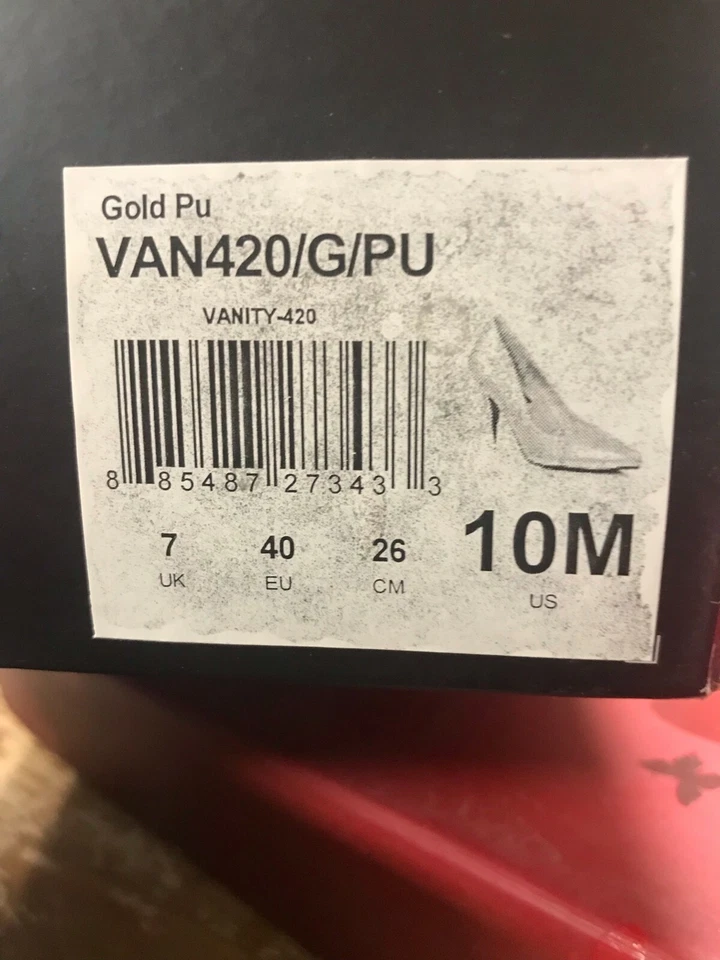 Zapatos de tacón para hombre talla 8 UNISEX para mujer 10 Pleaser USA Vanity 420 DORADO 4" OFERTA    Foto 2 de 4