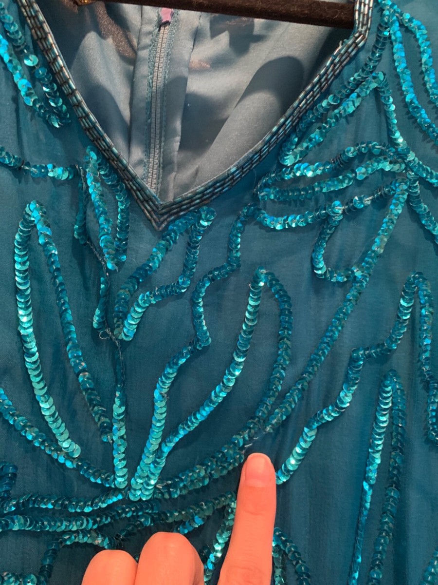 slim fit dress slacks Dayton Teal Sequin Mini Dress - US 14