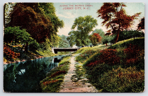 1908 Jersey City, NJ - Along The Morris Canal - Tow Path & Bridge Postcard