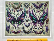 Vintage Art Tattoo Flash Sheet David Bollt Butterfly /T307