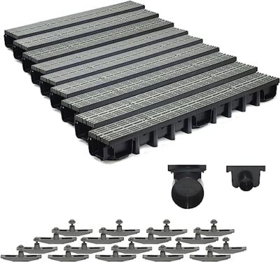 9m Entwässerungsrinne für modulares System A15 98mm, komplett, Grau Line