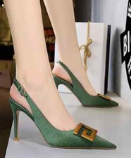 Decolte scarpe donna tacco a spillo verde cinturino 9.5 cm pelle sintetica 76426