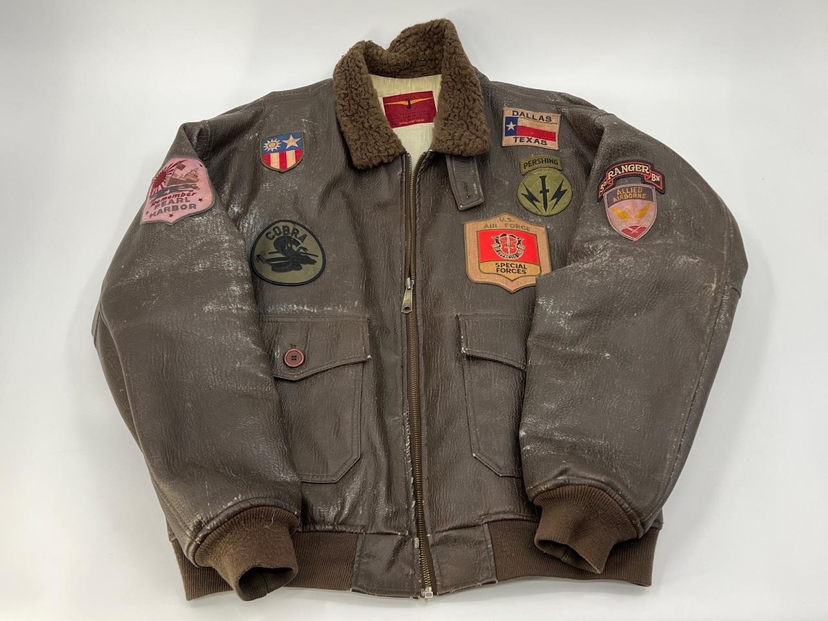 Vintage Juneau Sportswear Navy Faux Leather Bomber Jacket Pearl 