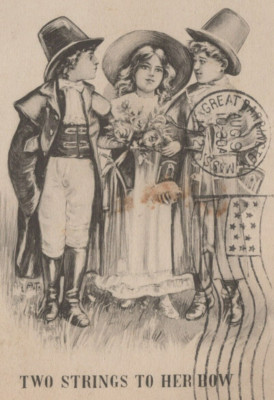 Two Strings to Her Bow - Two Lads Courting a Lass Divided Back Vintage Post Card