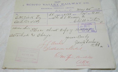 Carta de colección de 1889 con membrete Scioto Valley Railway Co. - Imagen 4 de 5