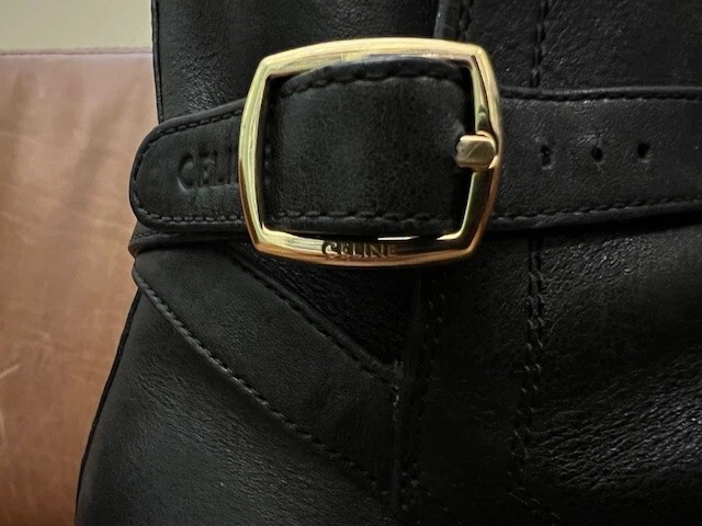 Stivaletti CELINE Jodhpur con fibbia laterale in pelle nera taglia 37 con sacchetto antipolvere