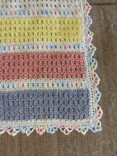 NEW Handmade Crochet Baby Blanket Afghan reversible stripe crib,car seat 33"X43"