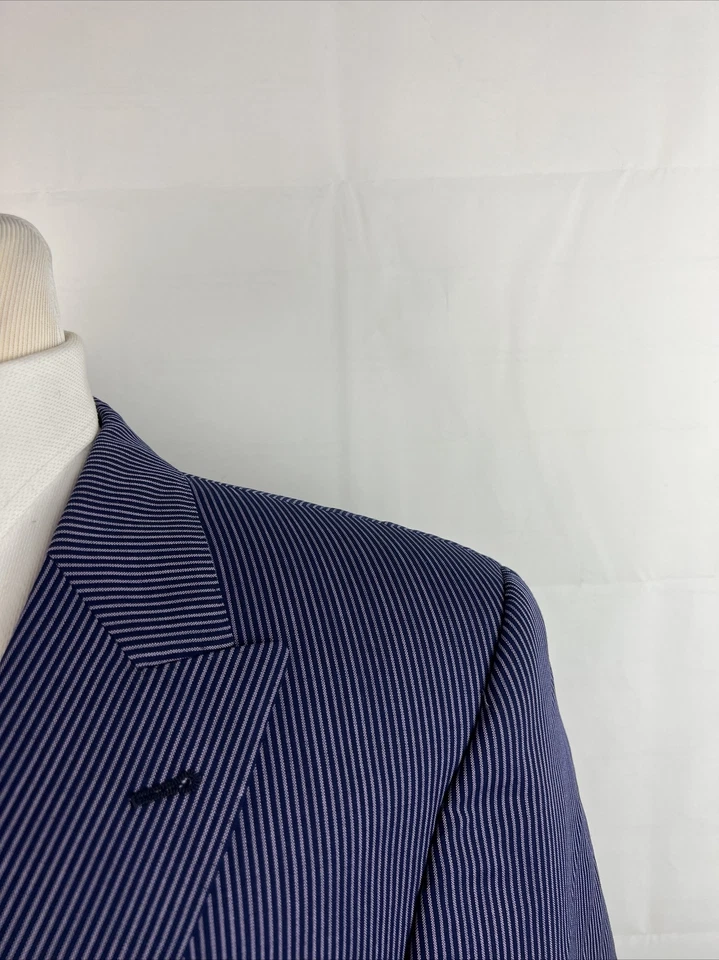 Blazer de lana a rayas azul marino 46R SUPER 100'S Coppley para hombre $1,895 Foto 2 de 4