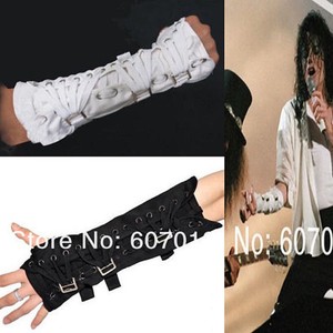 Mj Michael Jackson Bad Jam Punk Armbrace Nero Bianco Cotone Guanto Arm Brace Ebay