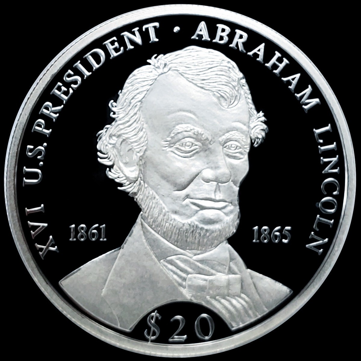 RARE 2000 $20 Abraham Lincoln .999 Silver Coin Liberia 1861 - 1865