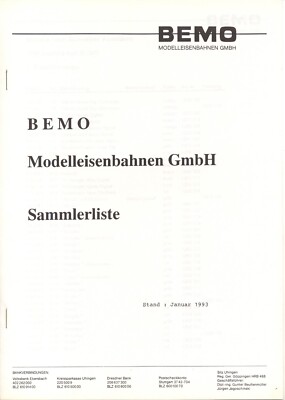 catalog BEMO model railways collectors list 1993 D aa