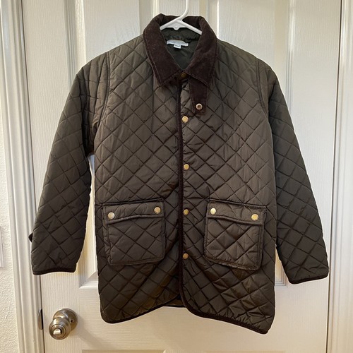 Marie Chantal Quilted Country Jacket Corduroy Trim Green Girls Size 12