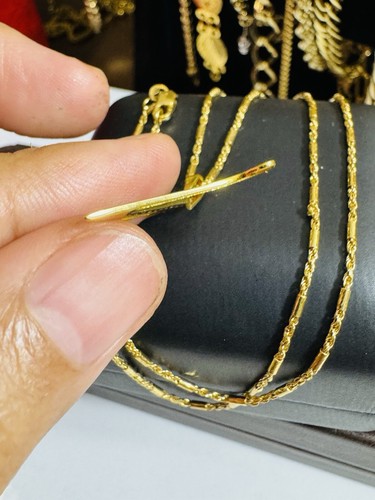 18K 750 Real Fine Saudi Dubai Gold Letter N Necklace 17.5/18” long 1.2mm 6.5g - Picture 8 of 22
