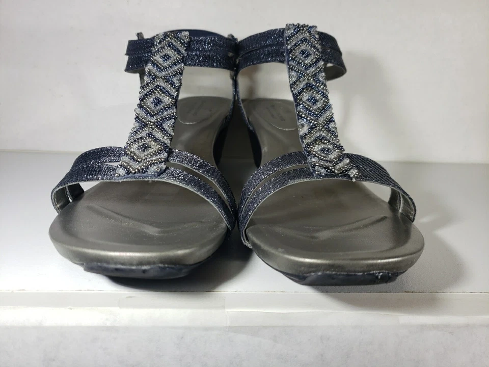 Zapatos Bandolino Sandalia Mujer 10M Cuentas Azul Adornado Deslizable 2" Tacón Cuña Foto 4 de 4