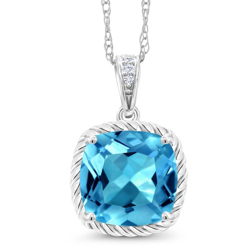 Gem Stone King 10k White Gold 2 76 Ct Cushion Swiss Blue Topaz Diamond Pendant Ebay