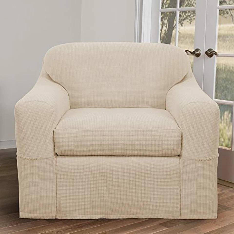 Maytex Reeves Stretch 2 Piece Arm Chair Furniture Cover Slipcover, Natural White - Image 2 of 4