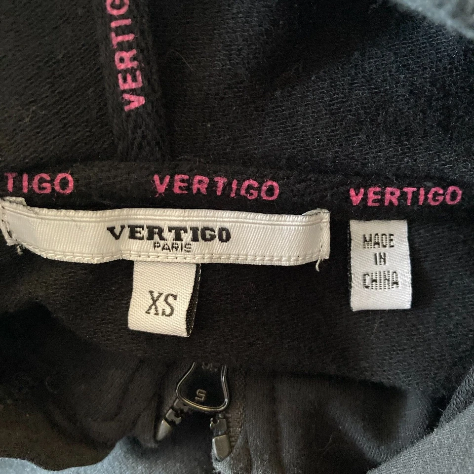 Chaqueta con capucha Vertigo para mujer XS estrás negra rosa elástica Foto 4 de 4