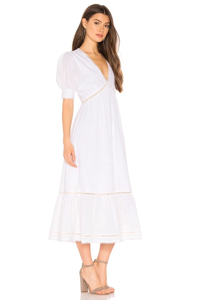 Vestido midi Revolve Tularosa Lou manga corta cuello en V blanco solero talla pequeña Foto 2 de 4