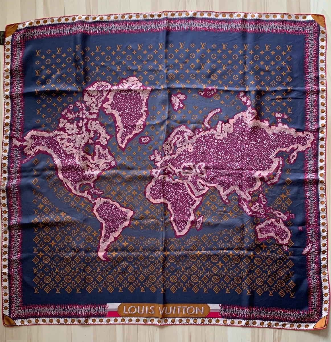 LOUIS VUITTON World Map Printed Square Silk Scarf