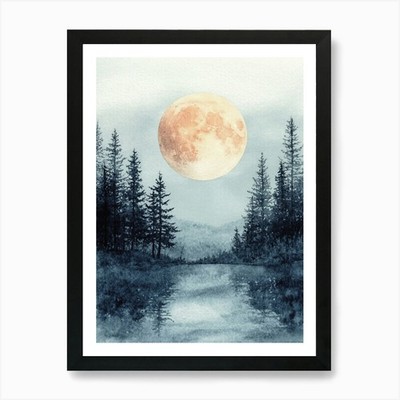 3x4 Watercolor Moon Morphing Into A Framed Wall Art Poster Canvas Print Picture