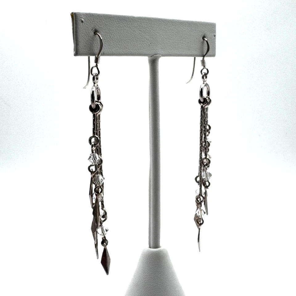 Araña Colgante Cadena Pendientes Cuentas Cristal Plata de Ley 925 Foto 3 de 4