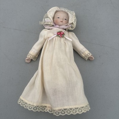 VTG Baby Doll ''Happyland'' 1982 Bisque Head Has Broken Thumb Christening Doll HTF