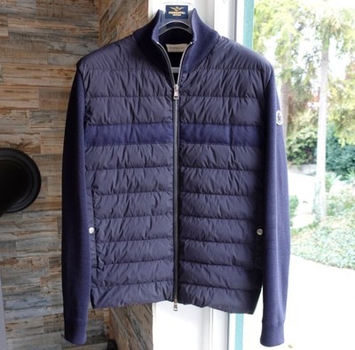 MONCLER JACKET XXL cardigan down sweater knit 2xl xl dark navy blue padded stipe