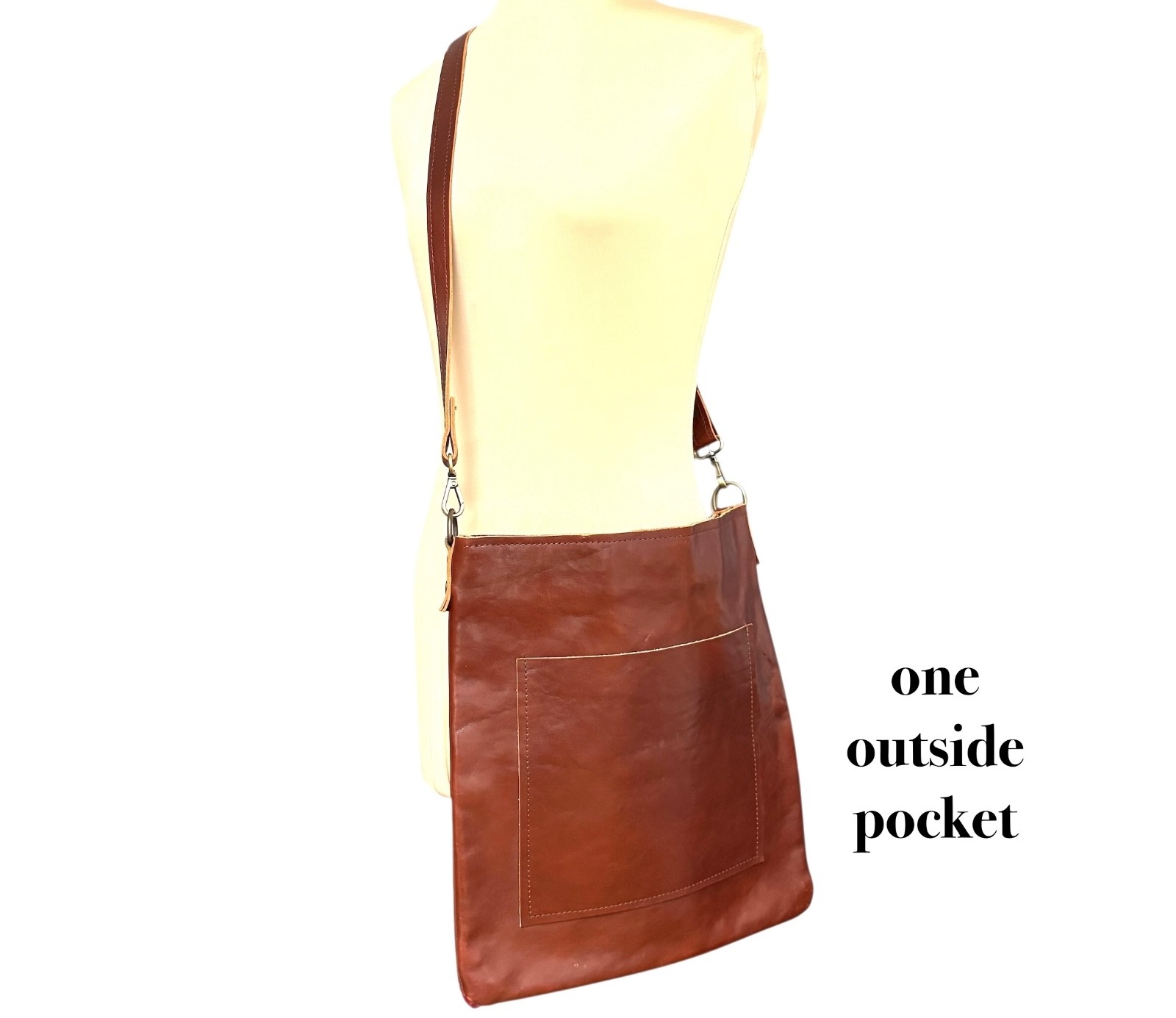 bag handmade leather large rectangle crossbody un… - image 1
