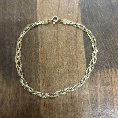6.75  Italian 14k Gold Triple Strand Braided Serpentine Chain Bracelet 1.91 G