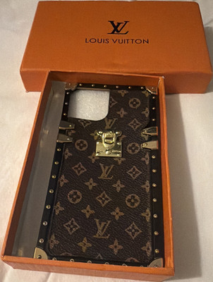 Louis Vuitton Monogram Studded Hard Back Case Cover Brown Black Gold iPhone 14