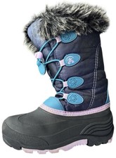 Kamik Winter Snow Boot Girls size 2 Blue with Faux Fur Trim Weather Proof