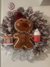 Hand Made Ruffle Style Gingerbread Girl Wreath Christmas Decor