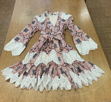 Zimmermann Womens Size 1 Empire Konya Linen Boho V Neck Lace Trim Mini Dress