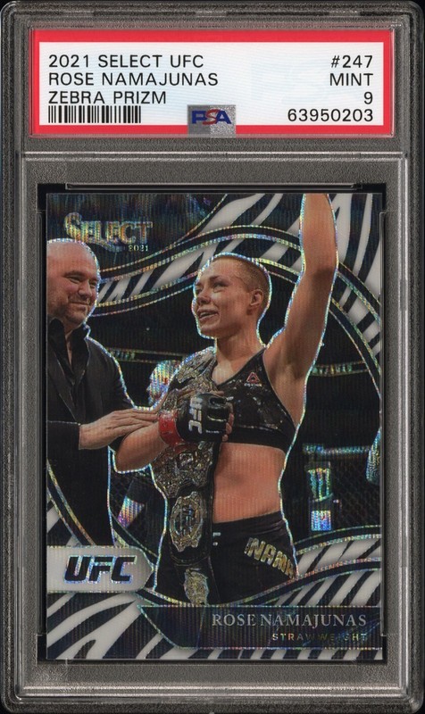 2021 Panini Select UFC Rose Namajunas #247 Zebra Prizms Octagonside PSA 9