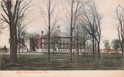 Delavan WI High School Wisconsin Walworth County 1908 Postcard AB308