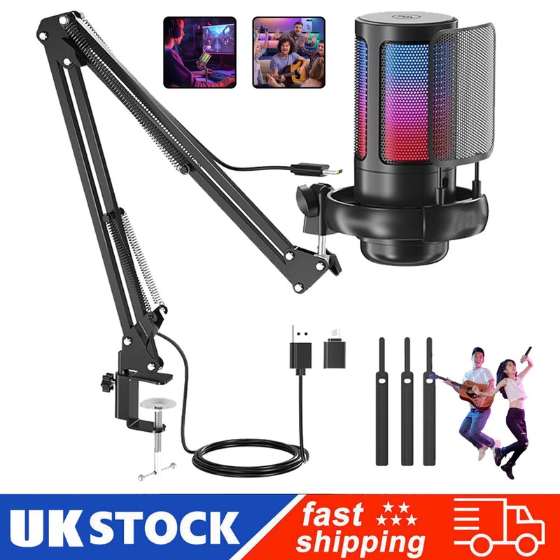 Gaming Microphone PC with Arm, USB Microphone for MAC PS4 PS5 with Mute Button
