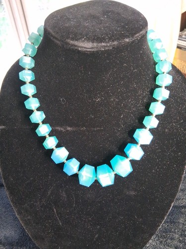 Pearlized Light Turquoise Acrylic Geometric Bead Necklace 16" Unbranded