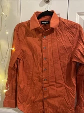 Express Slim Fit Men’s Long Sleeve Dress Shirt In Rusty Orange Color Size XS